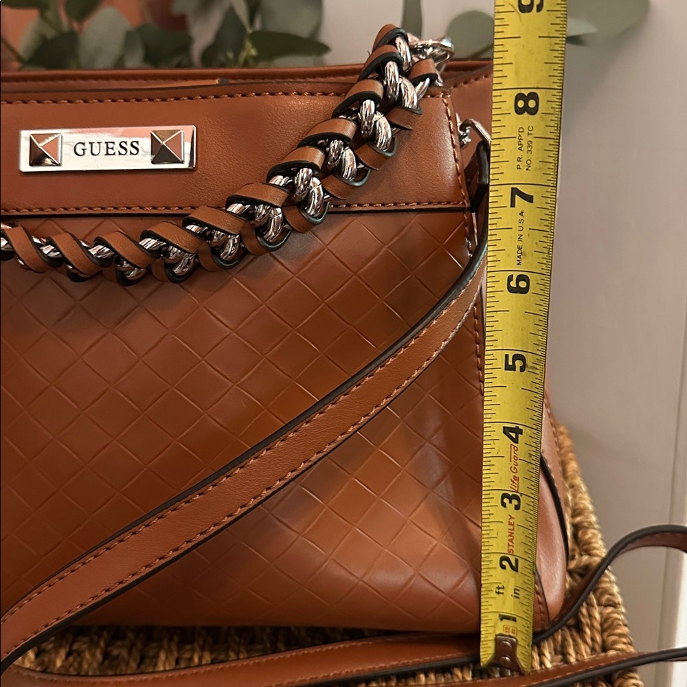 NWOT Guess Hillsdale Elegant Dark tan braided chain detail crossbody satchel bag - Picture 5 of 13